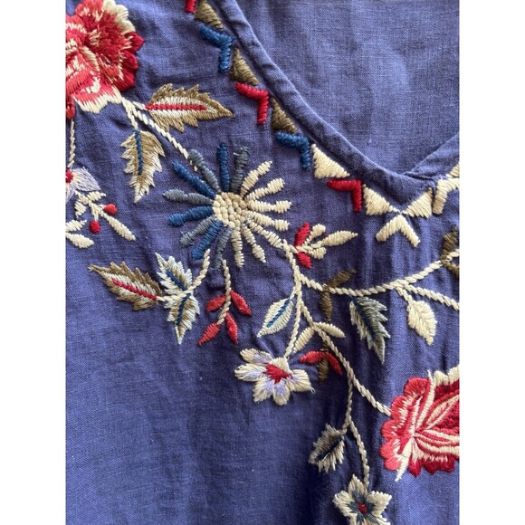 Karyn Seo Size L Blue  Embroidered V Neck 100% Linen Top - Picture 6 of 6